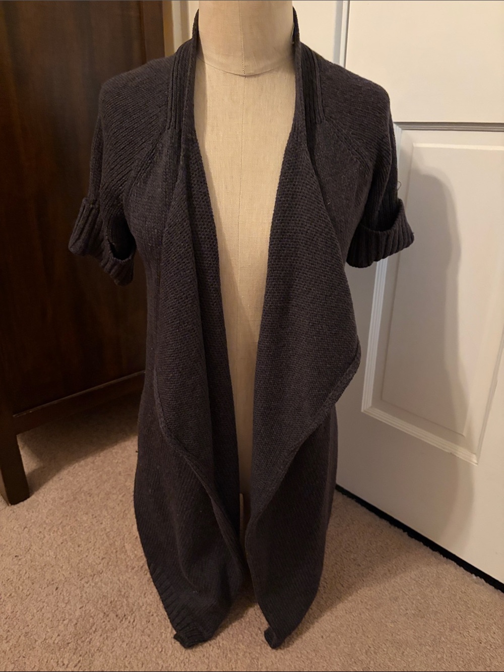 Vince Short-Sleeve Open Front Sweater Cardigan - Dark Gray